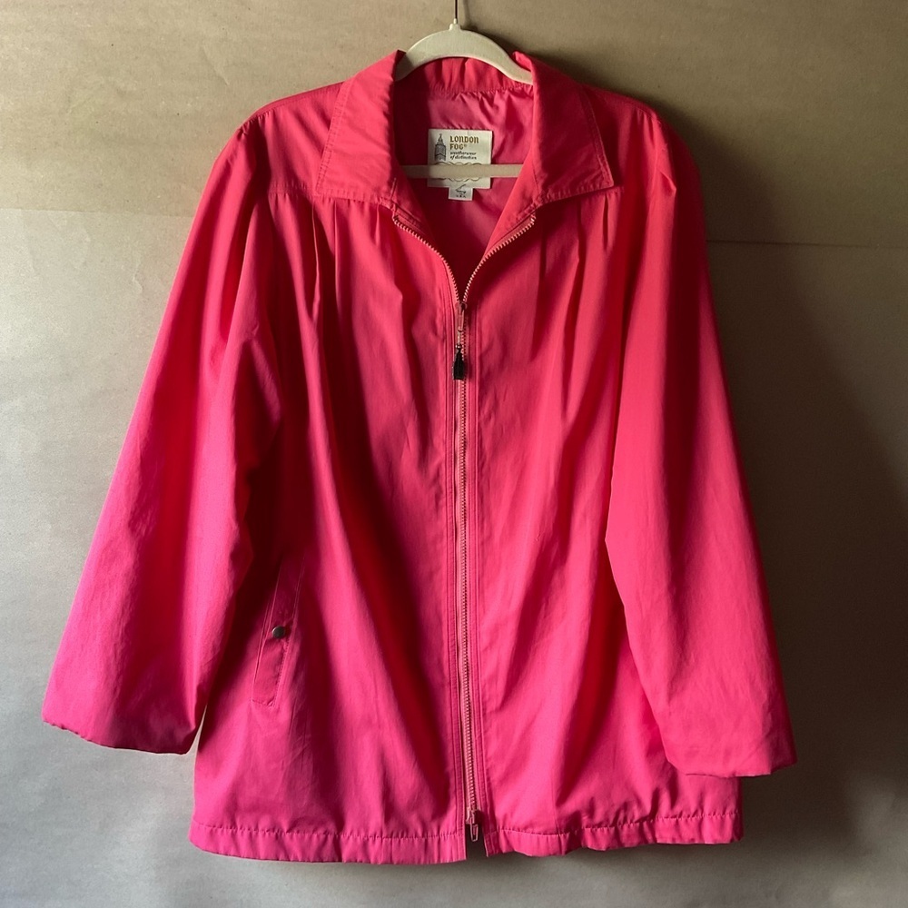 London Fog. Light weight rain jacket. Zip up. Pink. Size 14